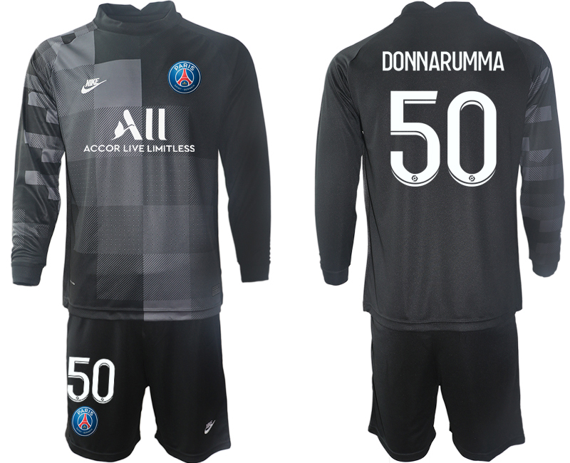 Men 2021-2022 Club Paris St German black goalkeeper Long Sleeve #50 Soccer Jersey